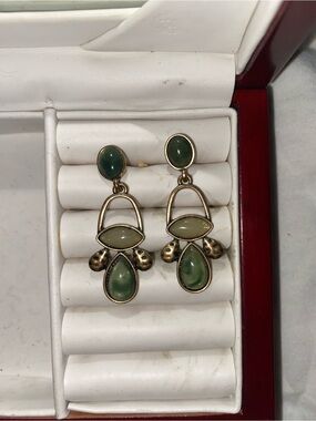 Green Stone Dangle Earrings - Unbranded